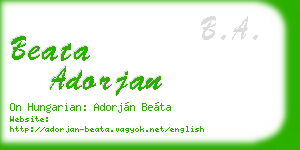 beata adorjan business card